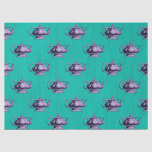 Purple Teapots on Teal Decoupage Tissue Paper