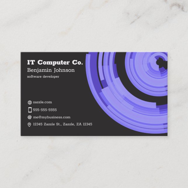 Purple Tech on Dark Grey Business Card (Front)