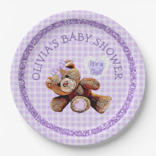 PURPLE Teddy Bear Baby Shower Paper Plates