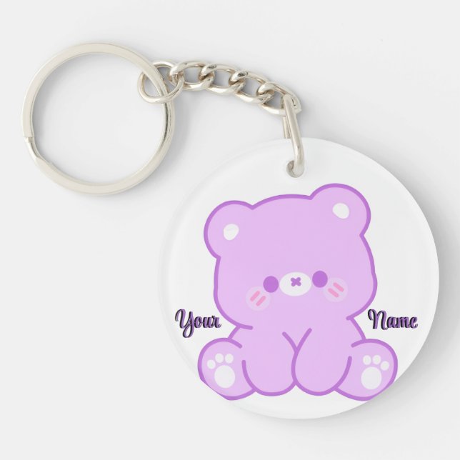 Purple Teddy Bear Cute Kawaii Custom  Key Ring (Front)