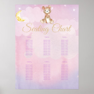 Purple Teddy Bear Girl's Baby Shower Seating Chart