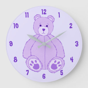 Purple Teddy Bear Large Clock