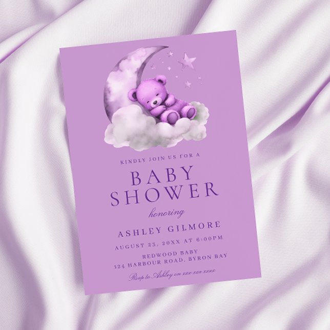 Purple Teddy Bear Lavender Baby Shower  Invitation (Creator Uploaded)
