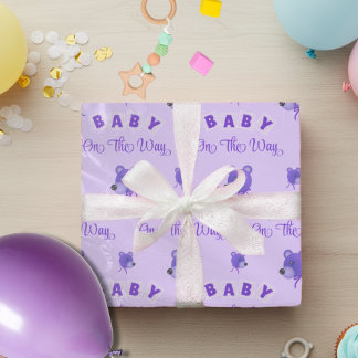Purple Teddy Bear With Text Baby Shower Wrapping Paper
