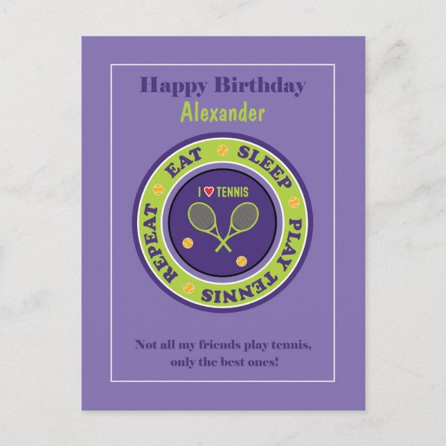 Purple Tennis 🎾  Happy Birthday Postcard (Front)