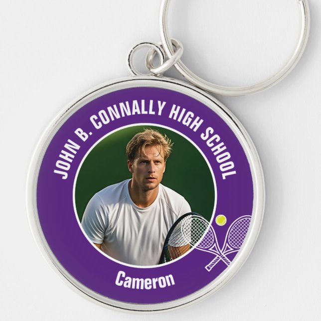 Purple Tennis Player Photo High School Spirit Key Ring (Front)