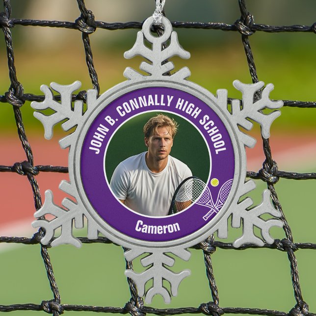 Purple Tennis Player Photo High School Spirit Snowflake Pewter Christmas Ornament (Creator Uploaded)