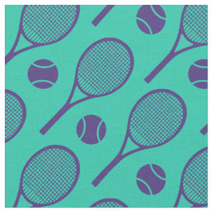 Purple tennis rackets on minty background fabric