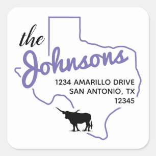 Purple Texas Longhorn Family Address Label