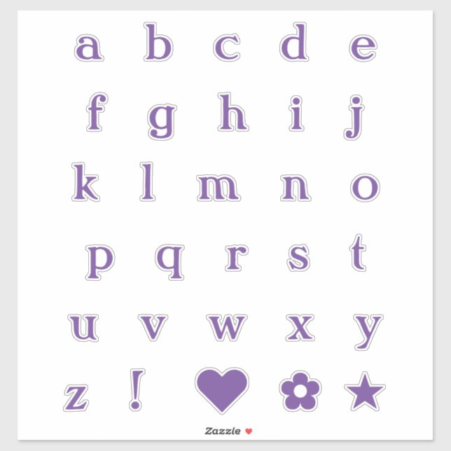 Purple Text Letters | Monogram Alphabet Stickers (Sheet)