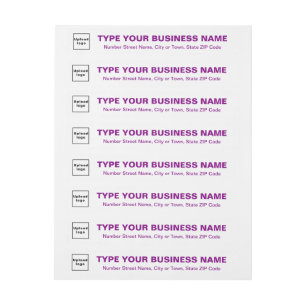 Purple Texts on White Business Return Address Wrap Around Label