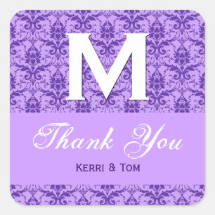 Purple Textured Look Damask Thank You Wedding R315 Square Sticker