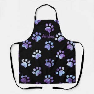 Purple Textured Paw Print Pattern Personalised Apron