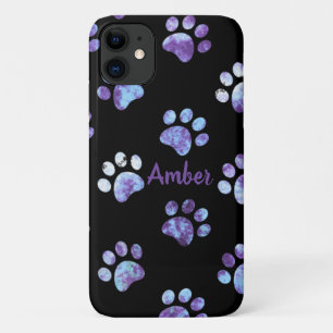 Purple Textured Paw Print Pattern Personalised Case-Mate iPhone Case
