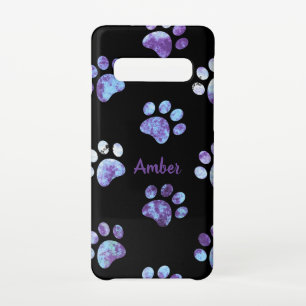 Purple Textured Paw Print Pattern Personalised Samsung Galaxy Case