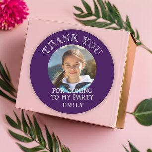 Purple Thank you Birthday Girl Photo Classic Round Sticker