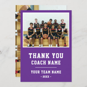 Purple Thank you Coach Card Team Name Photo