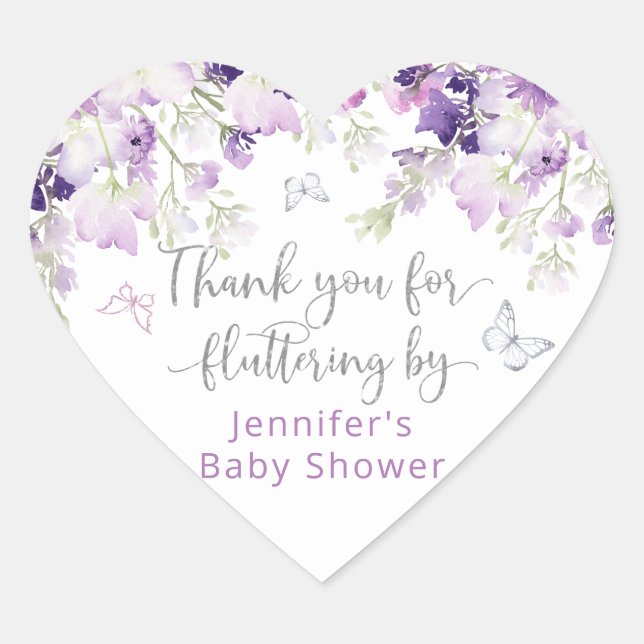 Purple thank you for fluttering by classic heart sticker (Front)