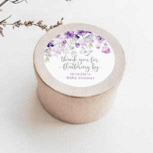 Purple thank you for fluttering by classic round s classic round sticker
