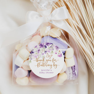 Purple thank you for fluttering by classic round sticker