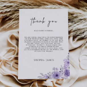 Purple Thank You Letter, Napkin Note Menu
