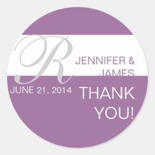 Purple Thank You Monogram Wedding Stickers