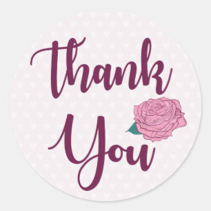 Purple Thank You Pink Rose Lavender Flowers Hearts Classic Round Sticker