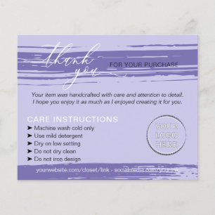 Purple Thank you Washing Tips Care Instruction Flyer