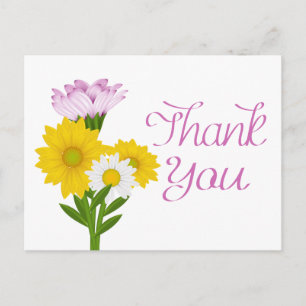 Purple Thank You Yellow Sunflowers & White Daisies Postcard