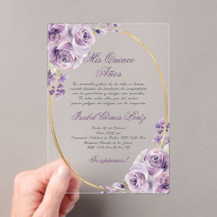 Purple theme acrylic  Quinceañera  Invitations