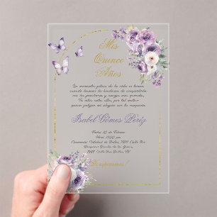 Purple theme Quinceanera acrylic invitation 