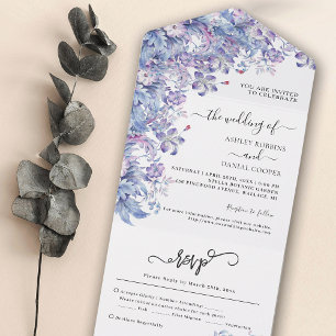 Purple Themed Foliage Wedding All In One Invitatio Invitation