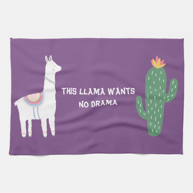 Purple This Llama Wants No Drama Tea Towel (Horizontal)