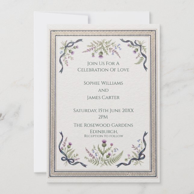 Purple Thistle Filigree Wedding Invitation (Front)