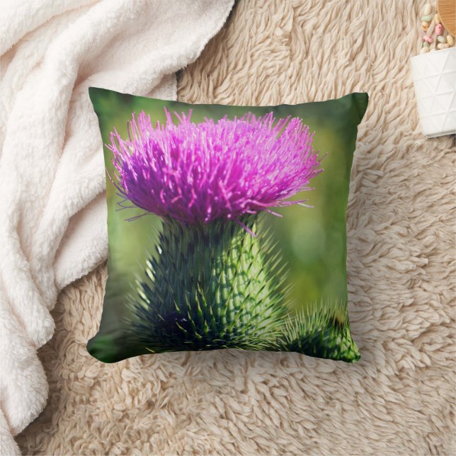 Purple Thistle Flower Close Up  Cushion (Blanket)