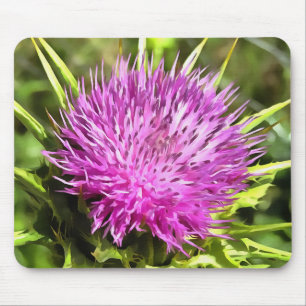 Purple Thistle Wildflower Floral Art Mouse Pad