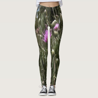 Purple Thistle Wildflower Realistic Art Leggings