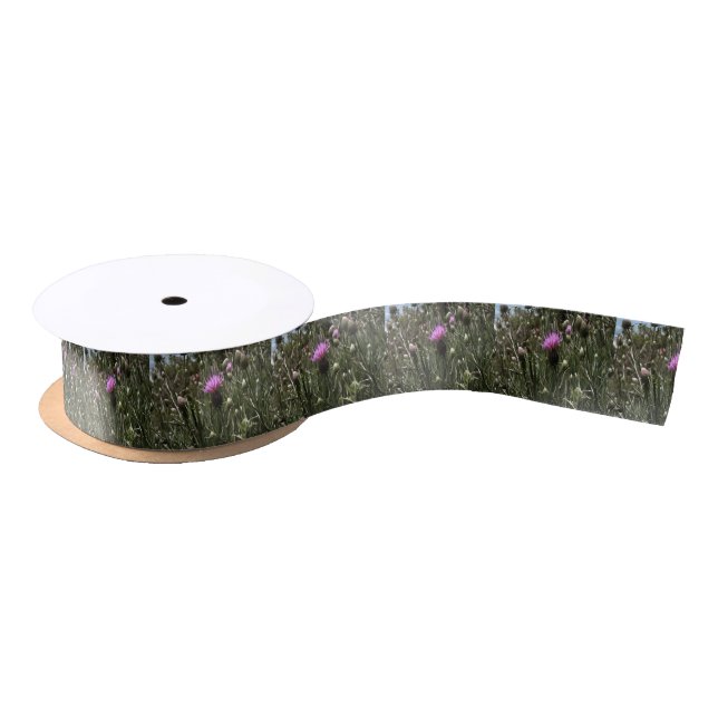 Purple Thistle Wildflower Realistic Art  Satin Ribbon (Spool)