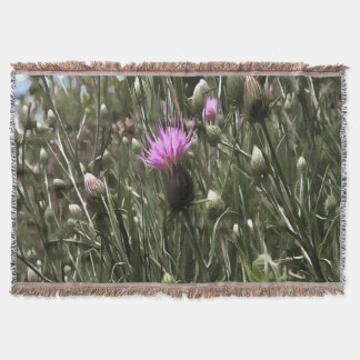 Purple Thistle Wildflower Realistic Art  Throw Blanket