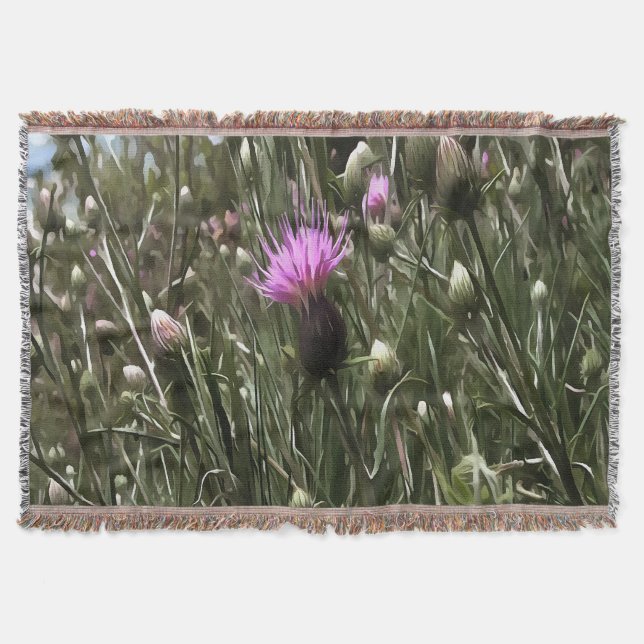 Purple Thistle Wildflower Realistic Art  Throw Blanket (Front)