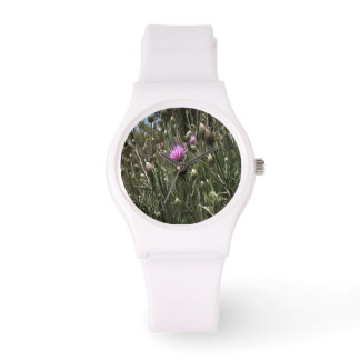 Purple Thistle Wildflower Realistic Art Watch