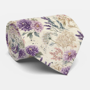 Purple Thistle & Wildflower Wedding Tie