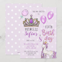 Purple Tiara Princess Horse Birthday Invitations