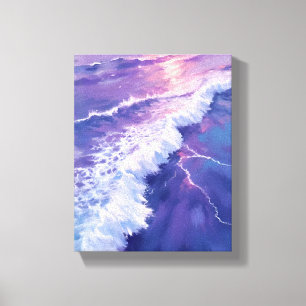 Purple Tide Ocean Waves Watercolor Painting Canvas Print