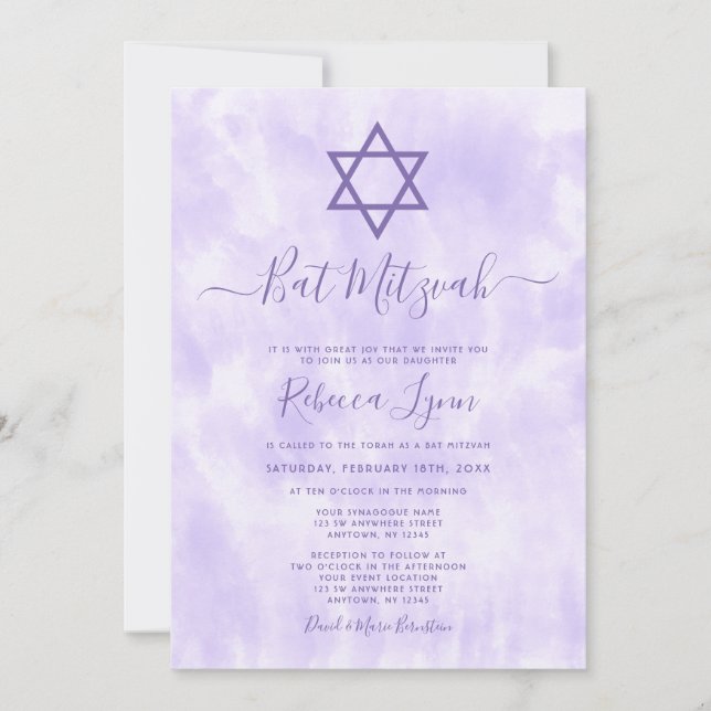 Purple Tie Dye Bat Mitzvah Invitation (Front)