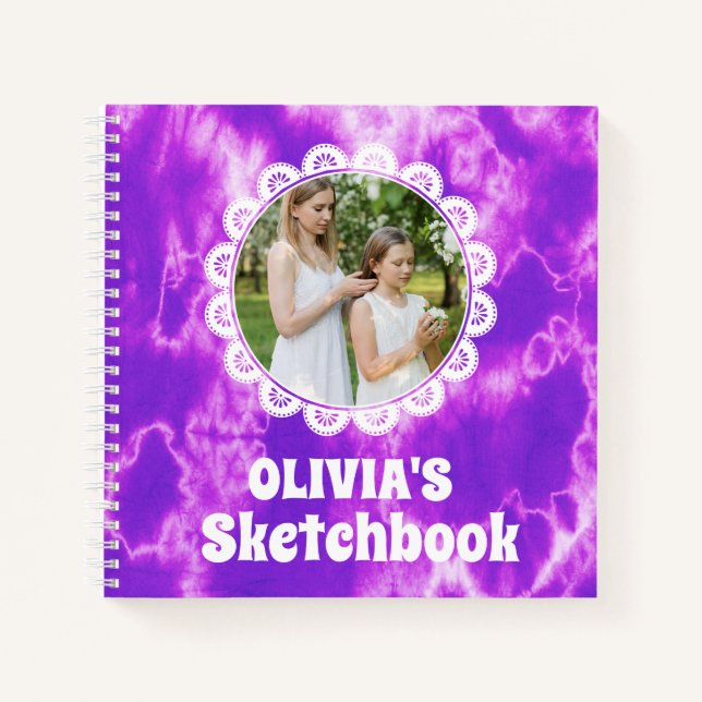Purple Tie Dye Christmas Personalised Kids Photo Notebook (Front)