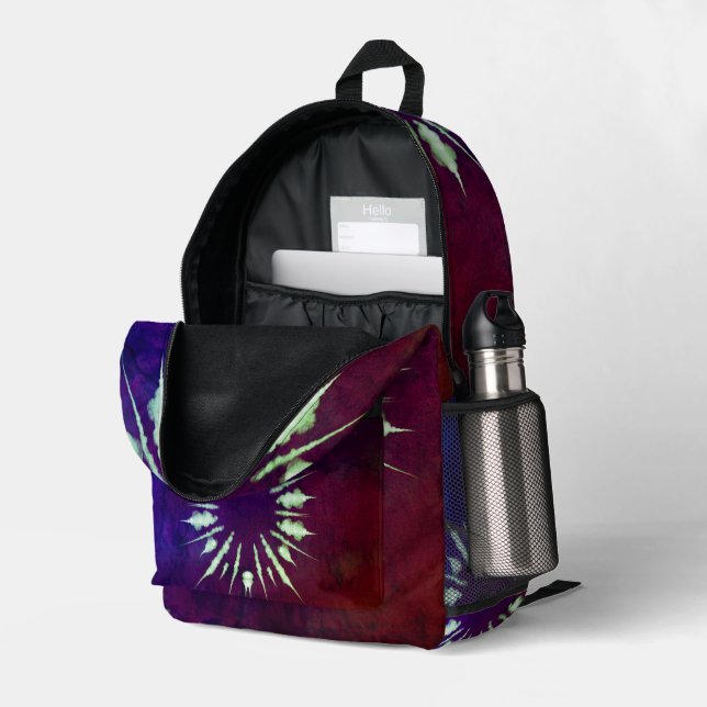 Purple Tie Dye Printed Backpack (Back Corner Right (Open))
