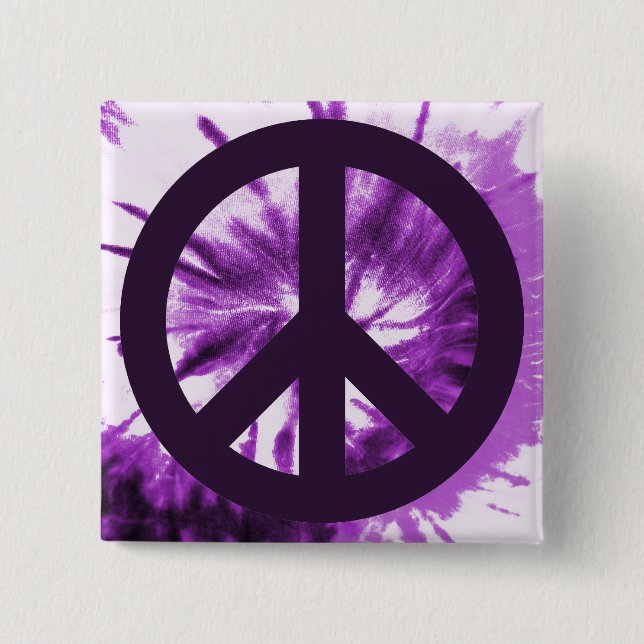 Purple Tie-Dye with Peace Symbol 15 Cm Square Badge (Front)