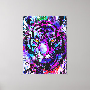 Purple Tiger Head Portrait Canvas Art Print