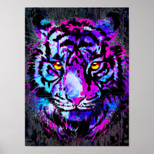 Purple Tiger Head Portrait  - Tiger Poster Print